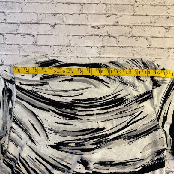 JM Collection Womens P/L Black & White Abstract Print Top With 3/4 Sleeves - Picture 8 of 11